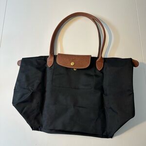 Black Tote Bag with Brown Accents